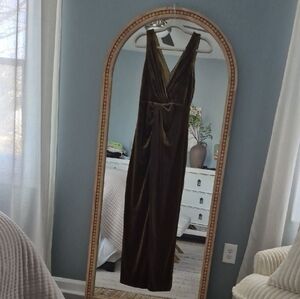 Lulu's Olive Long Wedding Guest Event Dress With Leg Slit